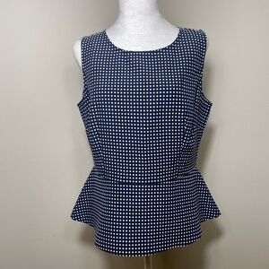 Banana Republic Petite Exclusive Womens Blue Pin Dot Peplum Top/Blouse 12P New